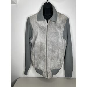 Vintage Gray Oakton Sweater Jacket Coat Leather Zip Suede Men’s Size Medium